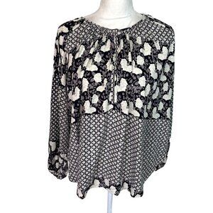 Cleobella Womens Blouse Black White Size Small S Mixed Floral Print Pure Rayon